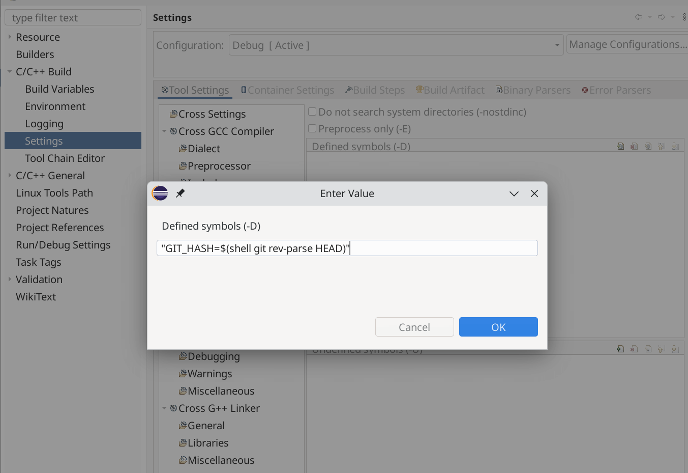Screenshot of adding defined symbol
